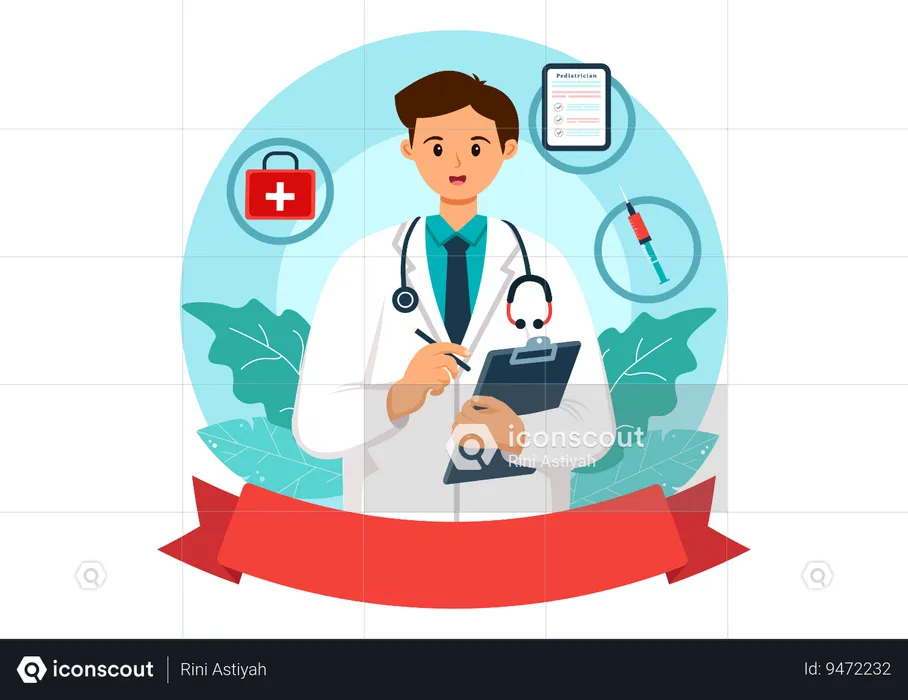 Male doctor holding medical report  Illustration