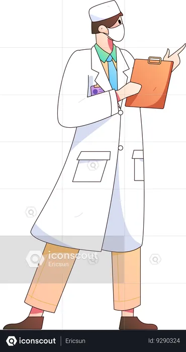 Male doctor holding medical report while pointing something  Illustration