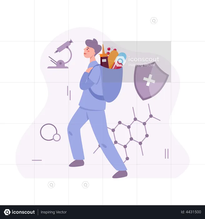 Male doctor holding pills  Illustration