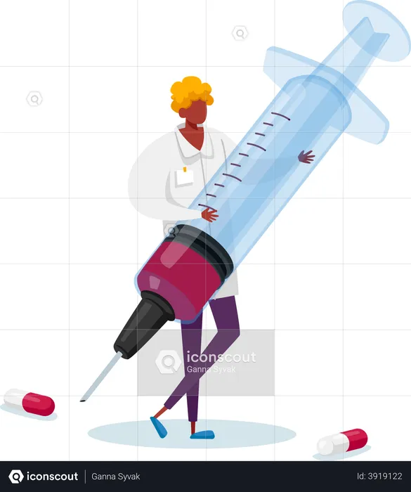 Male Doctor Holding Syringe  Illustration