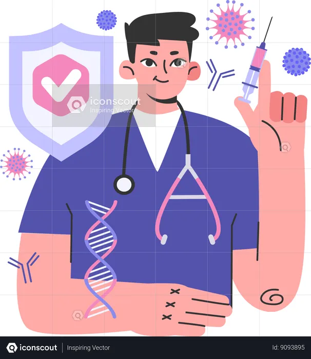 Male doctor holding vaccine  Illustration