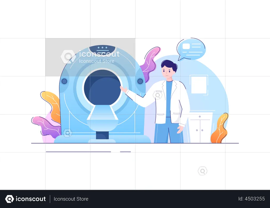 Male doctor is explaining about the MRI machine  Illustration