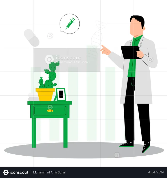 Male doctor looking at DNA  Illustration