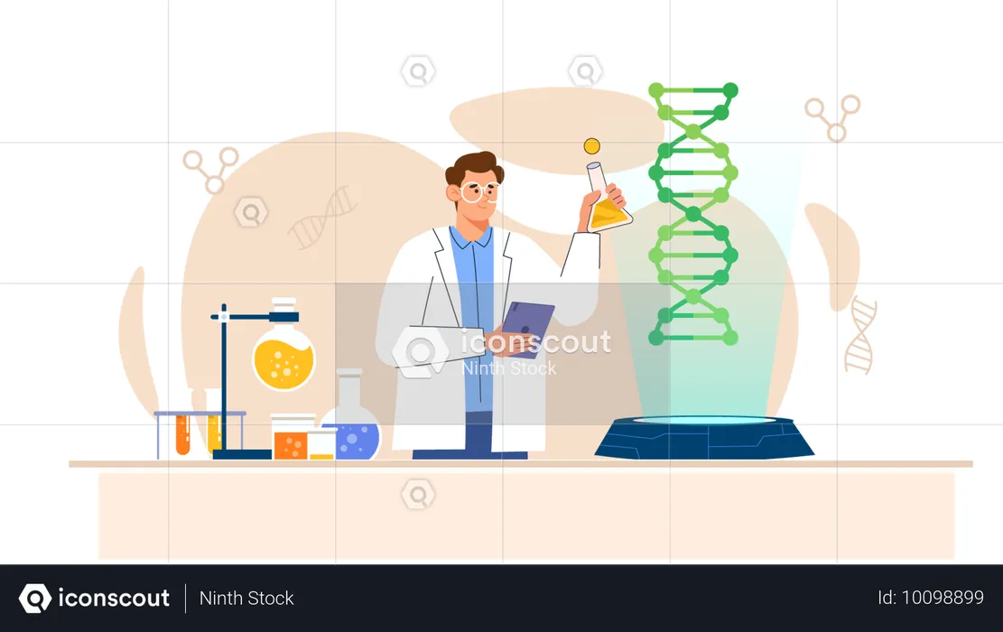 Male doctor research on dna  Illustration