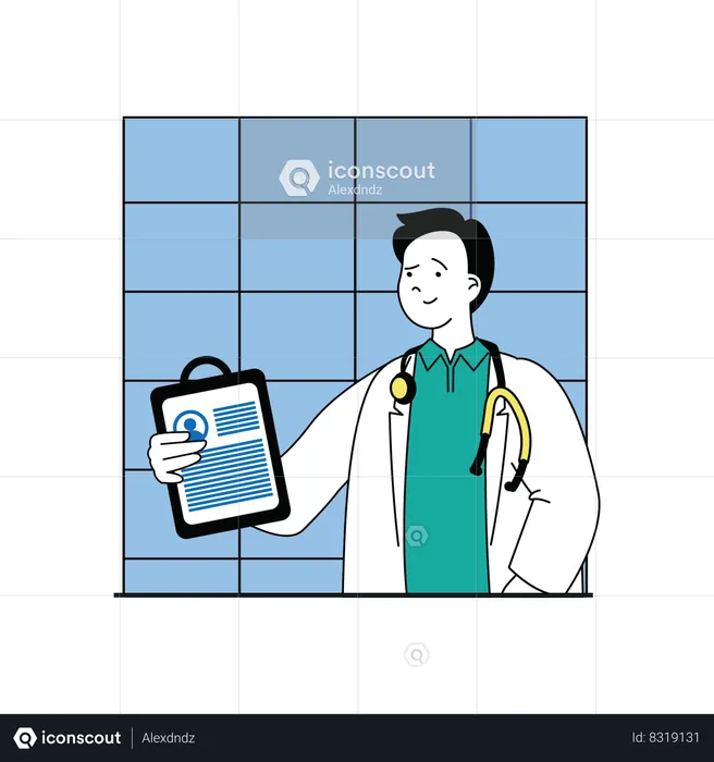 Male doctor showing medical report of patient  Illustration