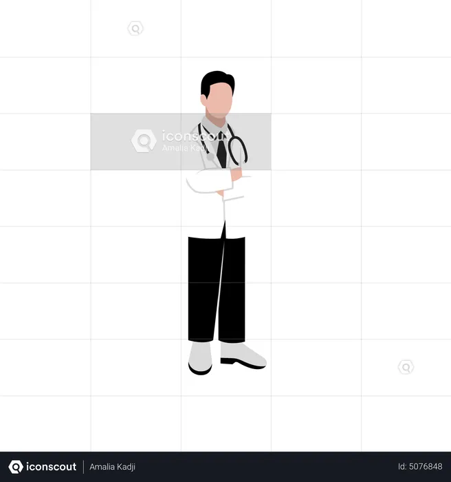 Male doctor standing with folded hands  Illustration