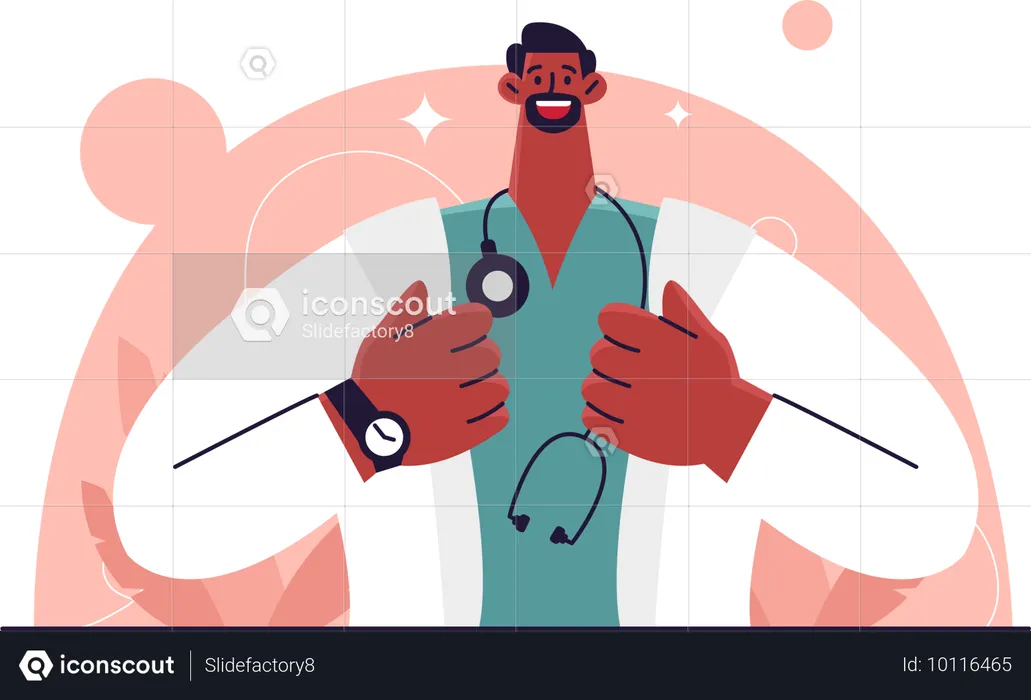 Male doctor standing with stethoscope  Illustration