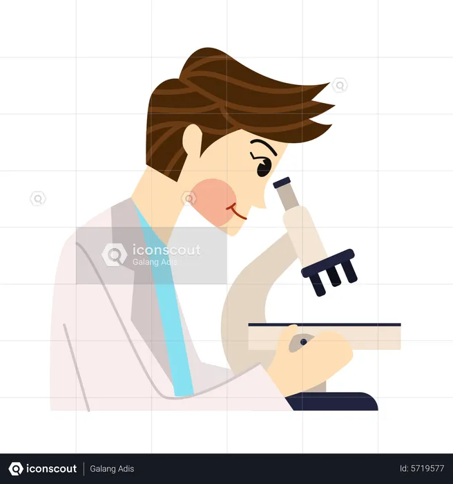 Male Doctor use Microscope  Illustration
