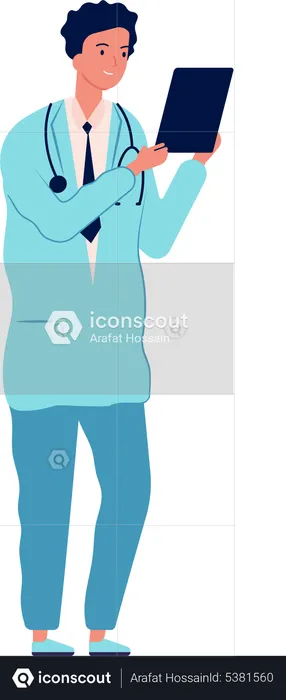 Male doctor using tablet  Illustration