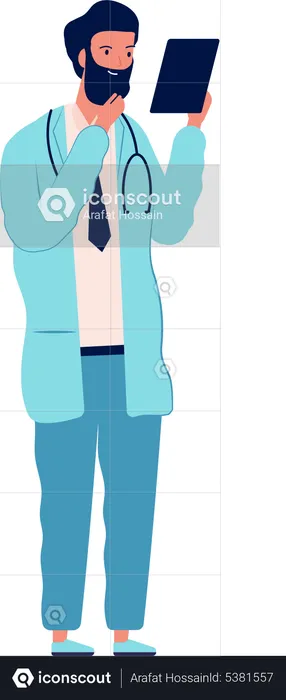 Male doctor using tablet  Illustration