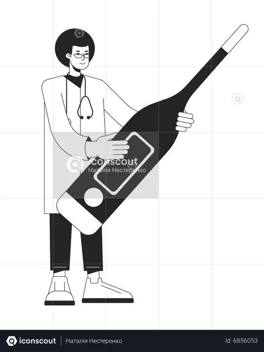 Male doctor  with digital thermometer  Illustration