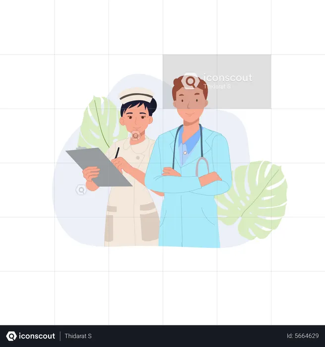Male doctor with nurse  Illustration