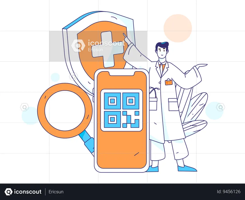 Male doctor with qr code  Illustration