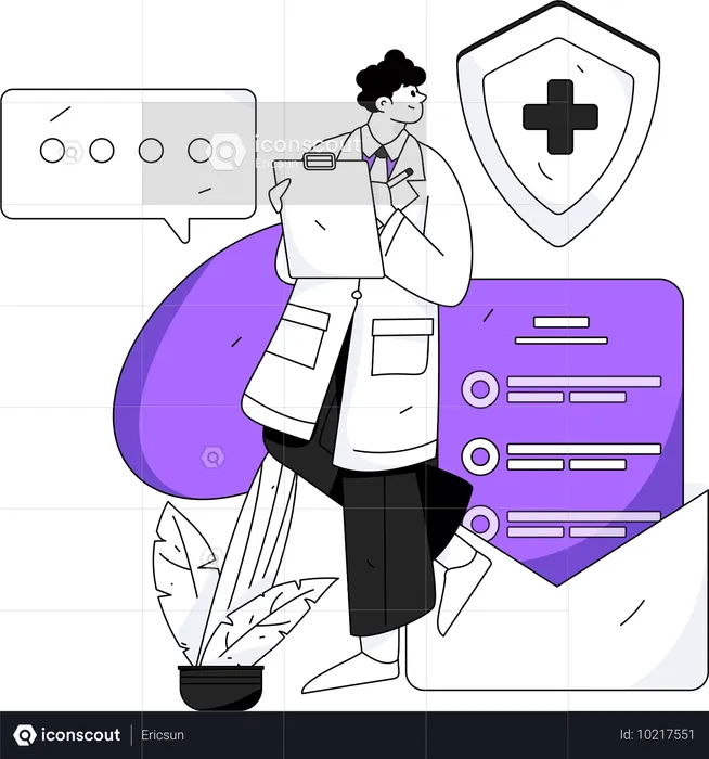 Male doctor write medical report  Illustration