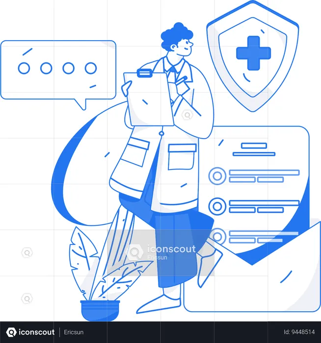 Male doctor write medical report  Illustration