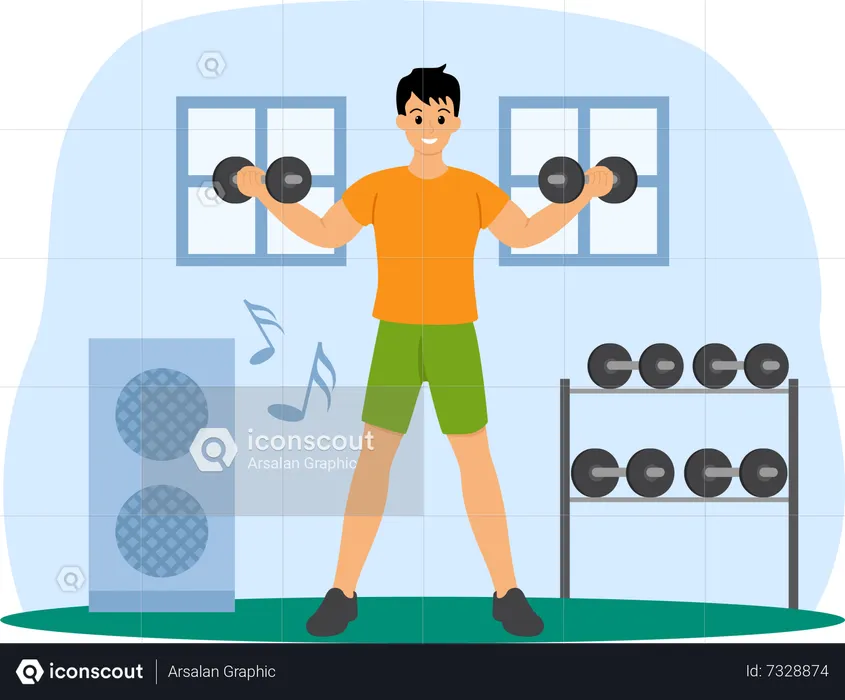 Best Male doing bicep workout with dumbbell Illustration download in PNG &  Vector format