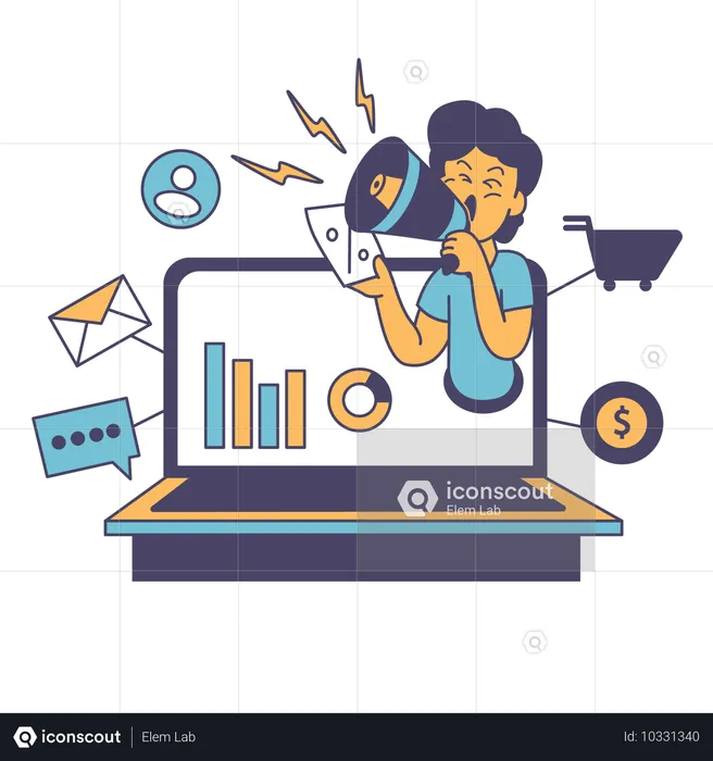 Male Doing Digital Marketing on Laptop  Illustration