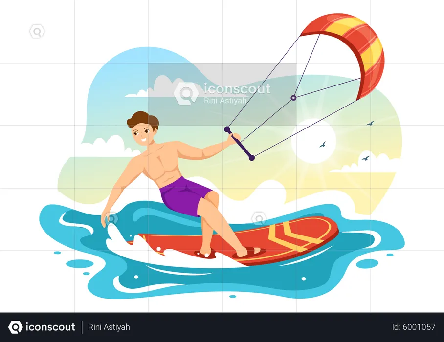 Male doing kitesurfing  Illustration