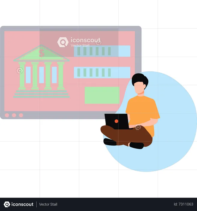 Male doing online banking  Illustration