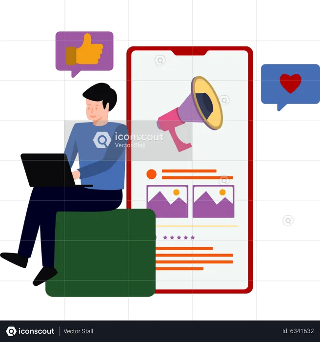 Male doing online marketing  Illustration