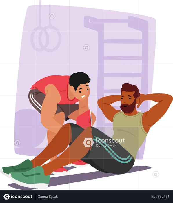 Male Doing Training With Personal Coach  Illustration