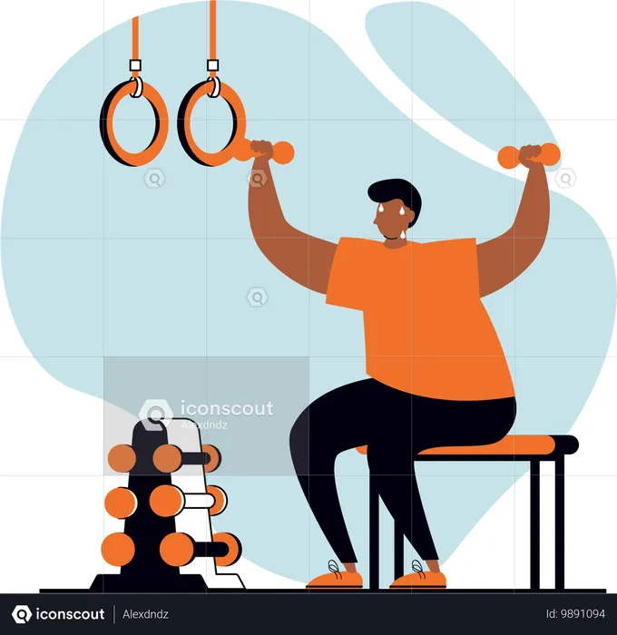 Male doing workout with dumbbell  Illustration