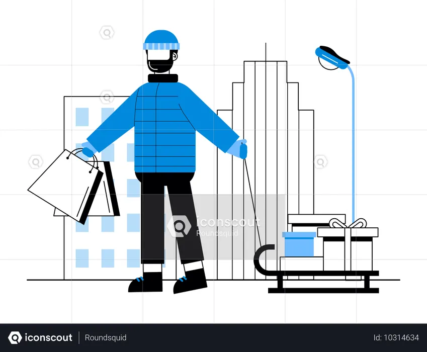 Male Dosing Shopping for Christmas  Illustration