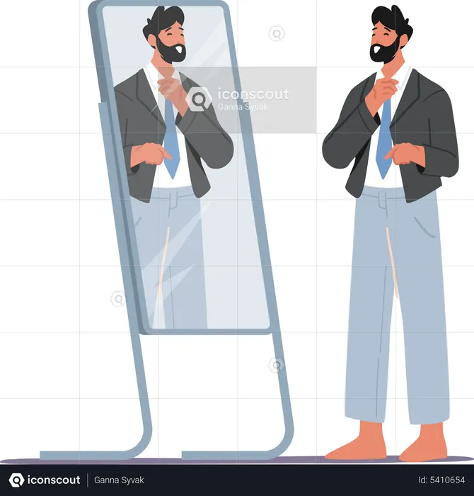 Male Dressing Formal Suit at Mirror  Illustration