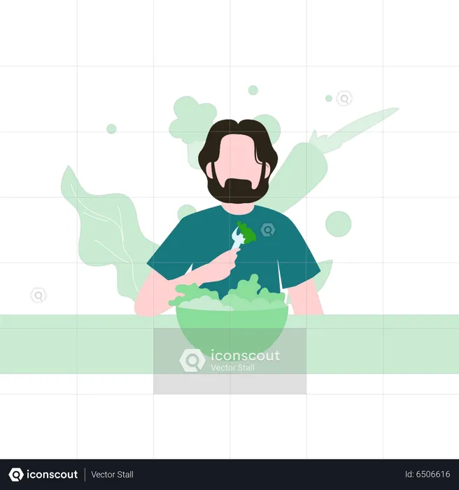 Male eating heathy salad  Illustration