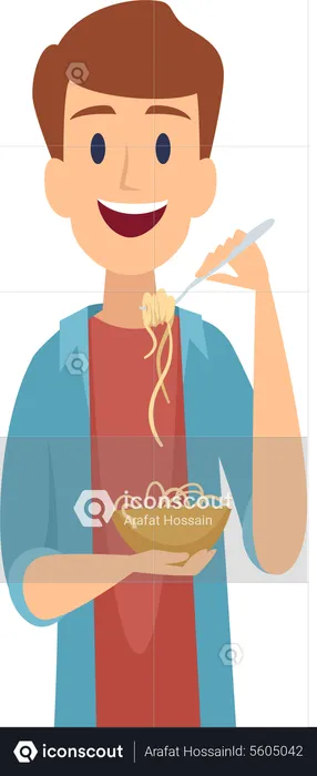 Male eating noodles  Illustration