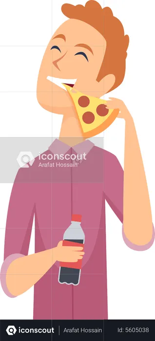 Male eating pizza and drinking cold drink  Illustration