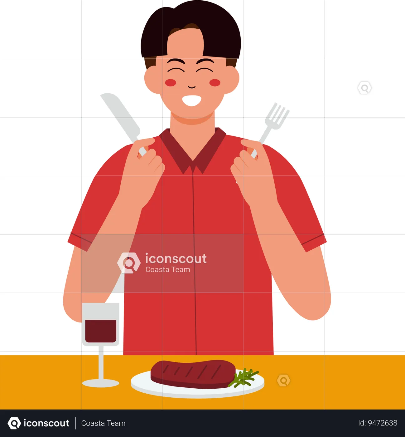 Male Eating Steak Illustration - Free Download People Illustrations ...