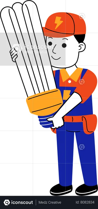 Male Electrician brings a lamp  Illustration