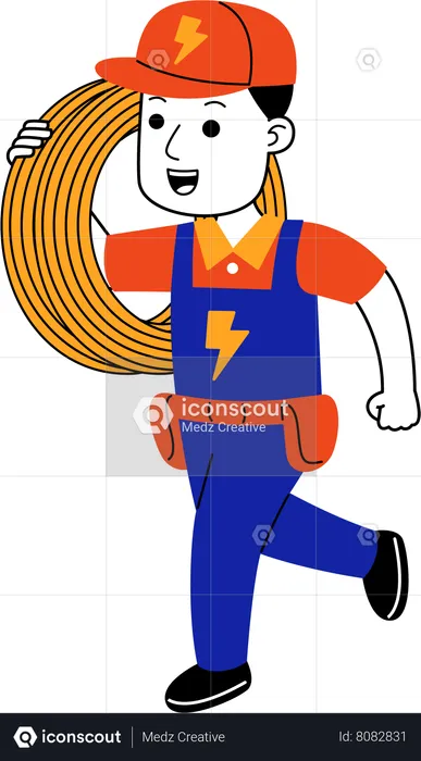 Male Electrician carrying electric cable  Illustration