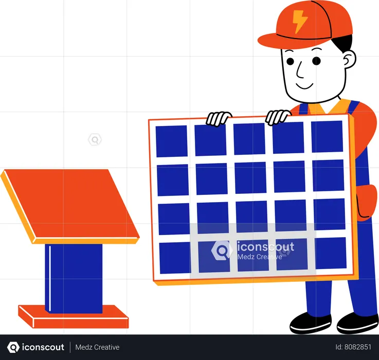 Male Electrician installing solar panel  Illustration