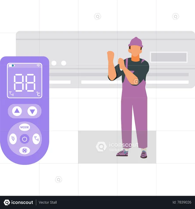 Male electrician repairing AC  Illustration
