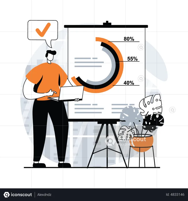 Male employee analyzing data  Illustration