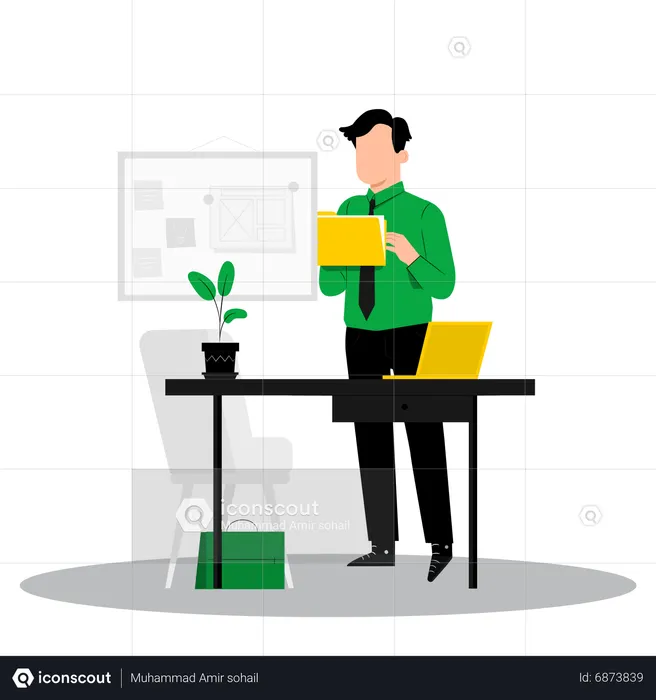 Male employee arrange folder  Illustration