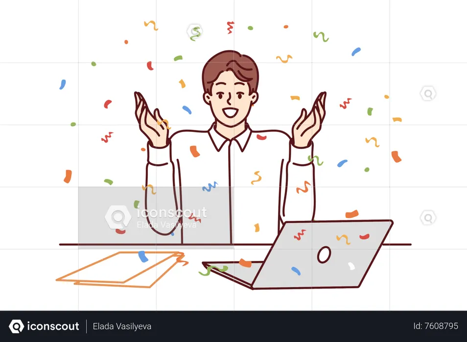 Male employee celebrate success  Illustration