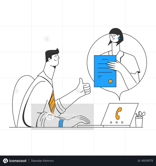 Male employee chatting with a colleague online  Illustration