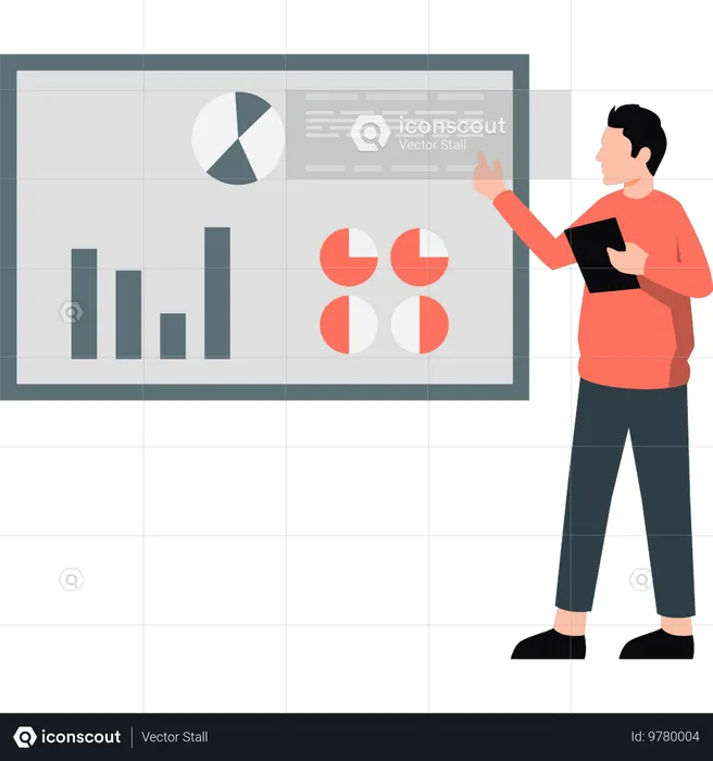 Male employee displaying analytic graphs  Illustration