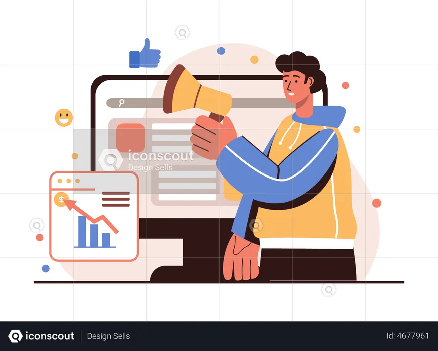 Male employee doing digital market research  Illustration