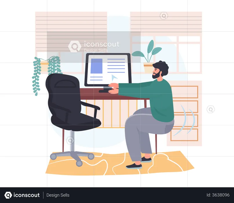 Male employee doing exercise in office  Illustration