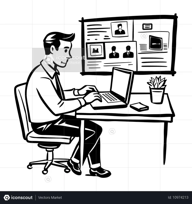 Male employee doing Remote Work  Illustration