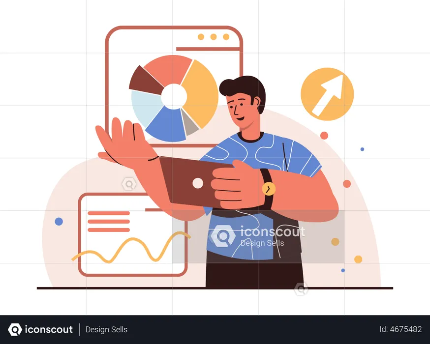 Male employee doing sales analysis  Illustration