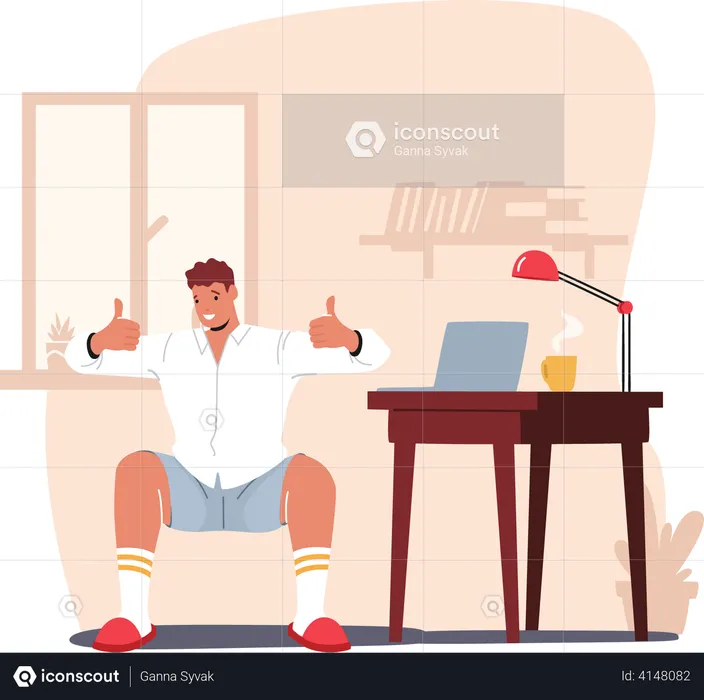 Male employee doing workout at work place  Illustration