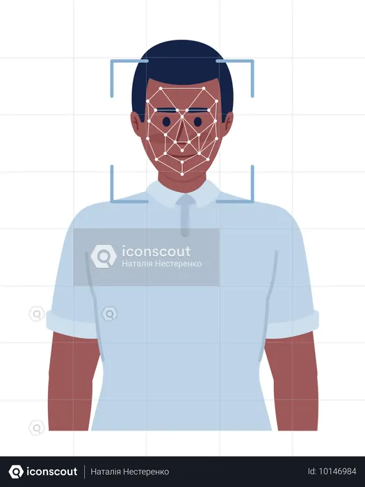 男性従業員の顔認証  イラスト