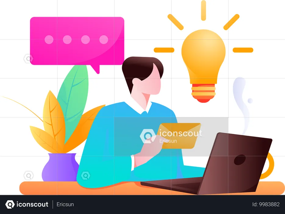 Male employee getting business mail with idea  Illustration