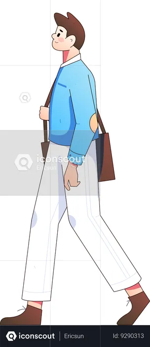 Male employee going to office while carrying office bag  Illustration