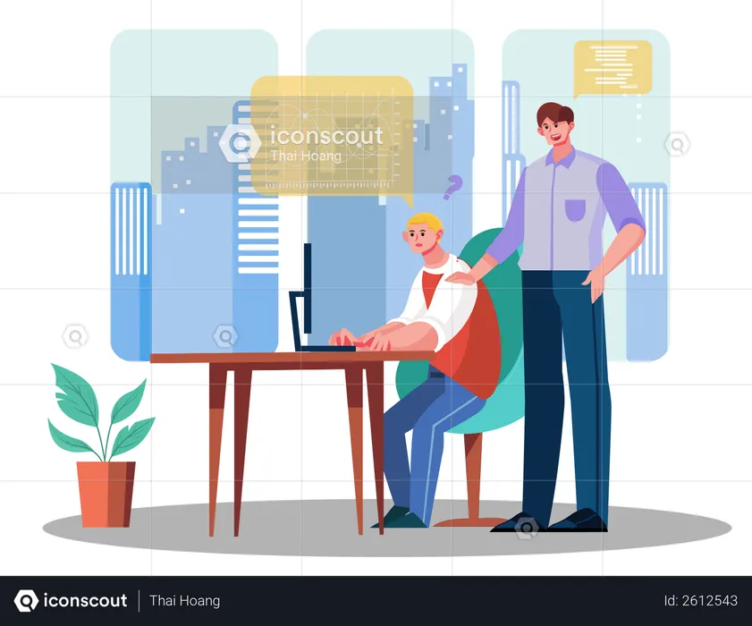 Male employee helping other employee  Illustration